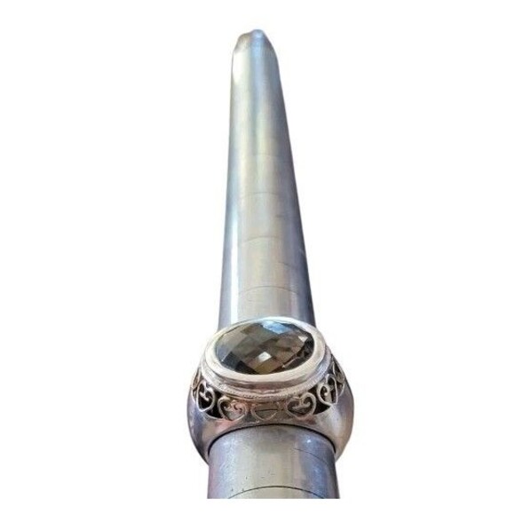 925 Sterling Silver 2-Tone Ring Large Faceted Smoky Topaz Gold Plated hearts 8 - Picture 13 of 14